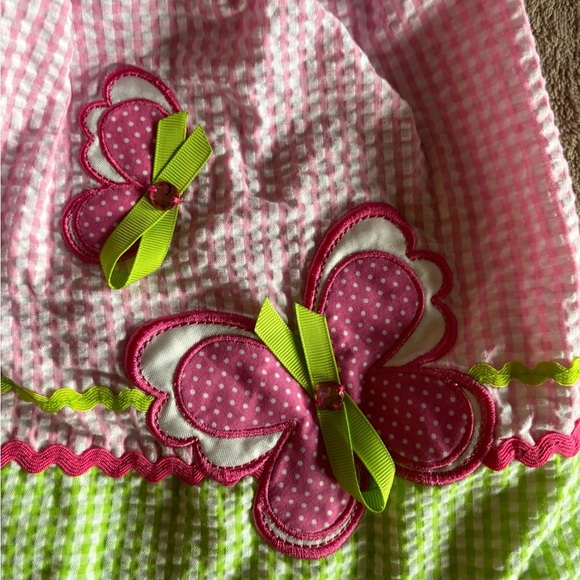 Rare Editions Pink and Green Dress with Butterfly Accents - Picture 2 of 5